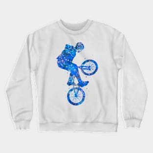 Bmx bike watercolor blue Crewneck Sweatshirt